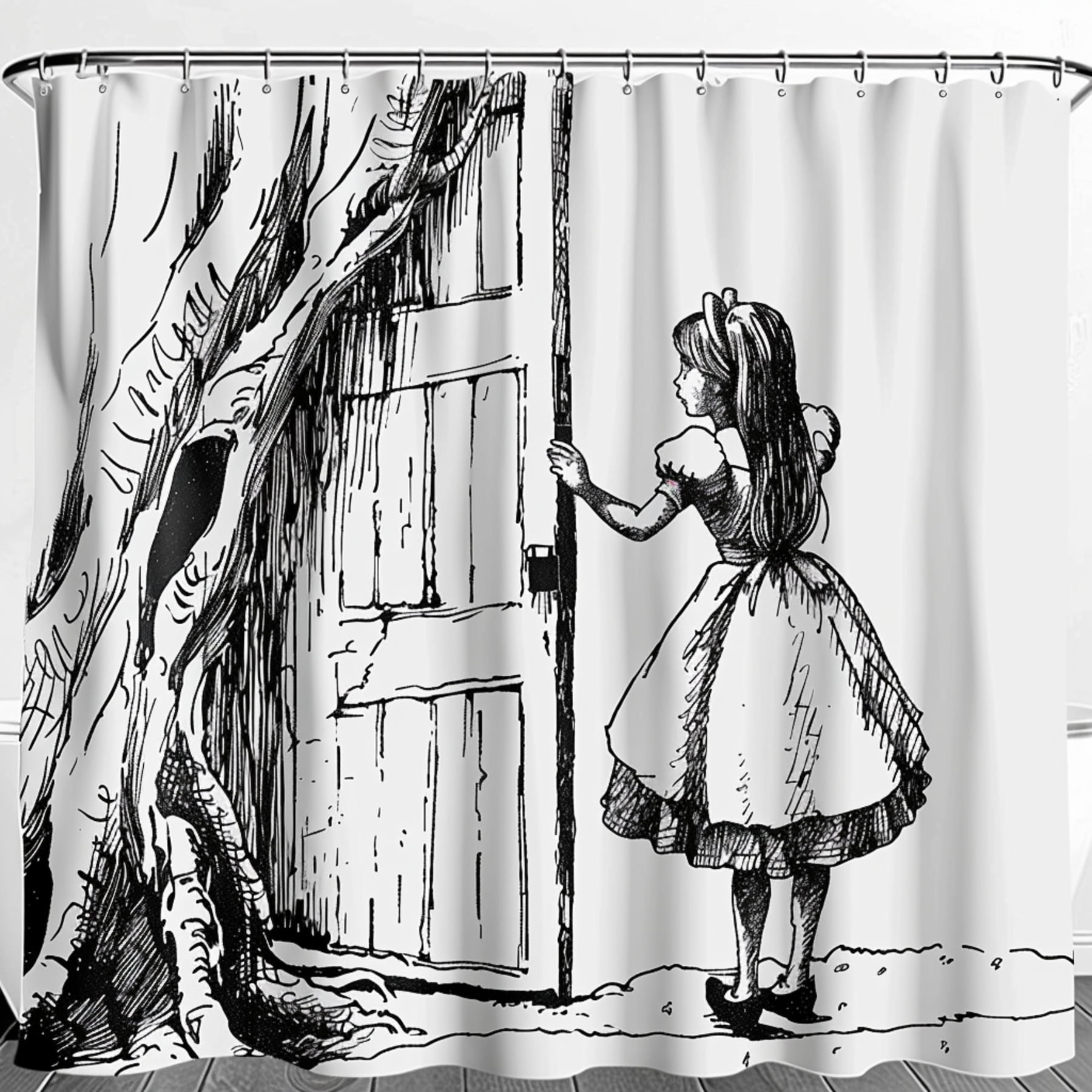 Whimsical Alice in Wonderland Shower Curtain: Handdrawn ink sketch ...