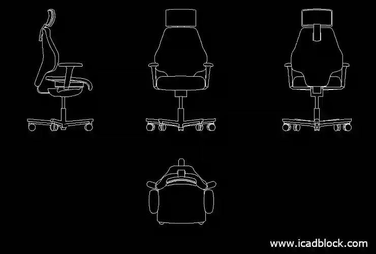 revolving Office chair Block 2d model (front, top, side, back) - iCADBLOCK