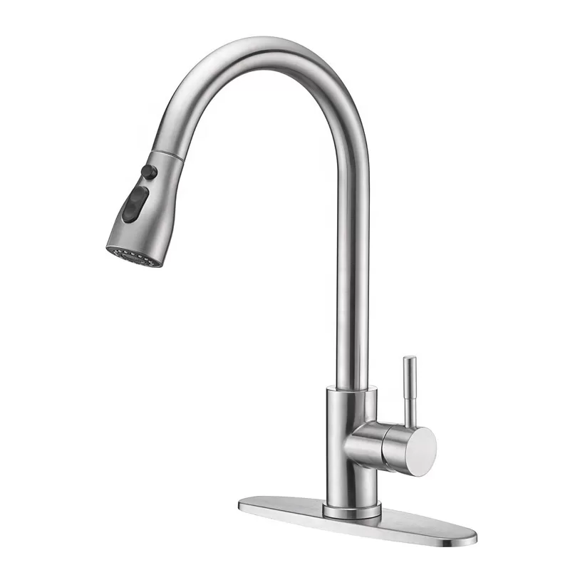 304 Stainless Steel Brushed Hot Cold Three Functions Pull Out Mixers Kitchen Faucet