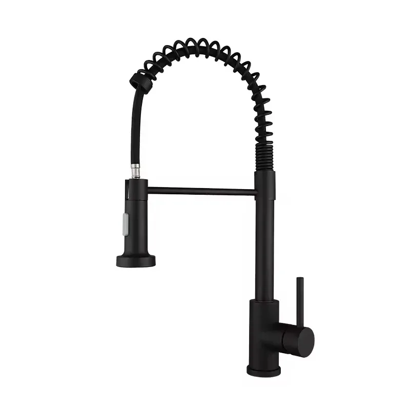 Black Stainless Steel Pull-Down Hot and Cold Kitchen Spring Faucet