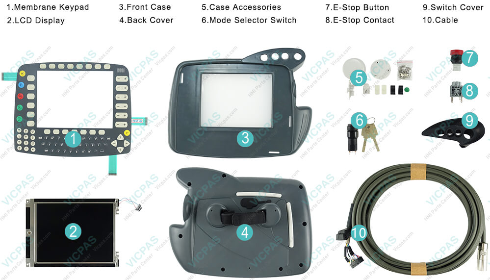 Supply KUKA KRC2 KCP2 VKRC2 Controller Parts Teach Pendant Parts, Mode Selector Switch,Front Case, Membrane Keyboard, Emergency Stop Button,  Back Cover, E-Stop Contact, Switch Cover, Cable, Case Accessories and LCD Screen Replacement