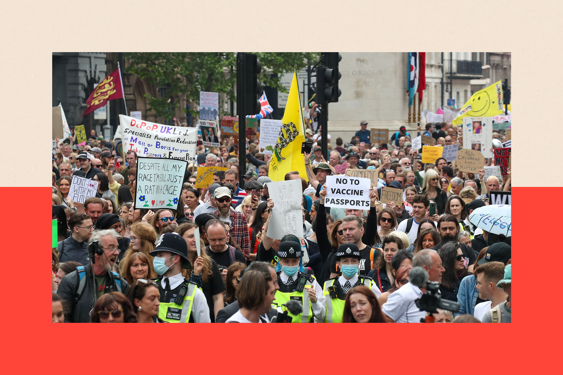 Anti- Lockdown and Vaccination Protesters at a protest in London 