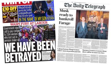 The front pages of the Daily Mirror and Telegraph