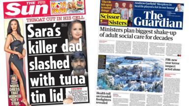 Sun and Guardian front pages for 3 January 2025