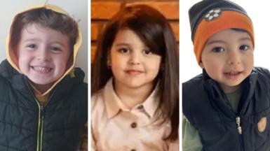 The three children are shown in a composite image - all of them disappeared in the 6 February 2023 earthquakes in Turkey