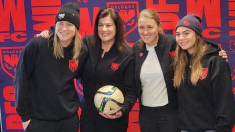 Lydia Bedford and players on their first day in Calgary