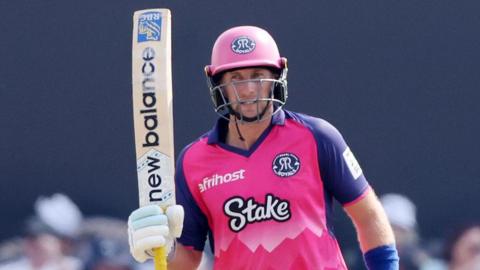 Joe Root celebrates hitting a half-century for Paarl Royals