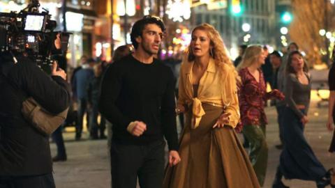 Blake Lively and Justin Baldoni on set of It Ends With Us