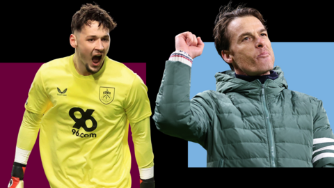 Burnley goalkeeper James Trafford and head coach Scott Parker