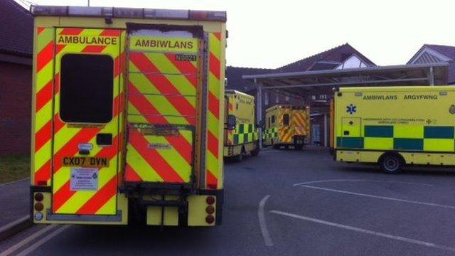 Ambulances queuing outside hospital