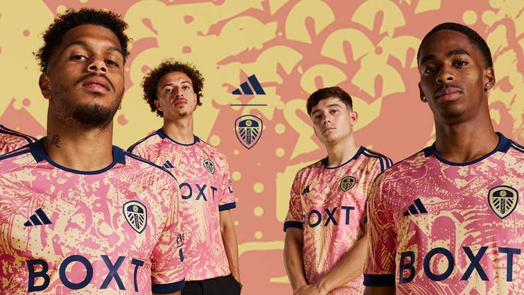 Leeds United players modelling 2023-24 third kit