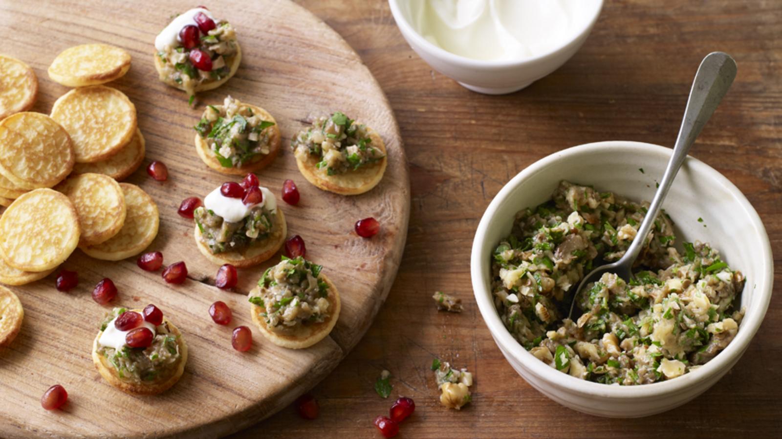 Aubergine and walnut caviar