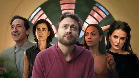 A composite of Adrien Brody, Fernanda Torres, Kieran Culkin, Zoe Saldau00f1a and Demi Moore (Credit: A24/ Alamy/ TIFF/ MUBI)