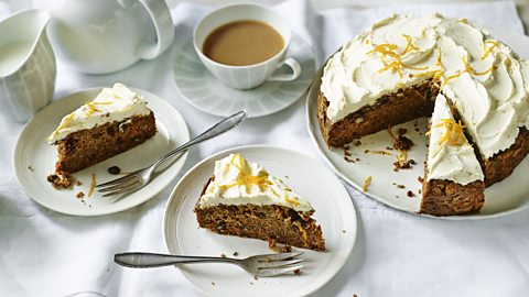   Sugar-free carrot cake with orange cream cheese frosting 