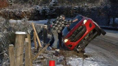 People flipping a car upright