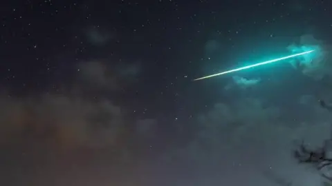 The meteor is captured on a camera at Grassholme Observatory