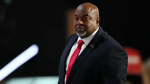 Mark Robinson pictured onstage at the Republican National Convention in Milwaukee 