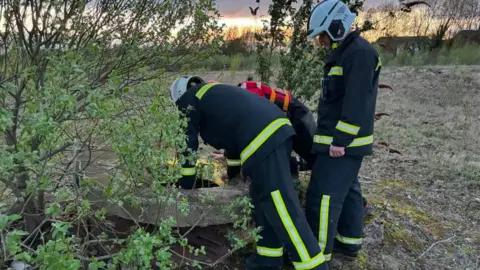 Cleveland Fire Brigade Firefighters at the scene of the well at Phoenix Sidings