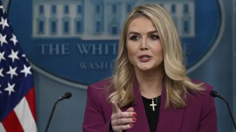 US White House Press Secretary Karoline Leavitt speaking in briefing room