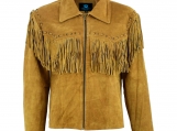 Native American Western Suede Leather Jacket Fringe Tassels