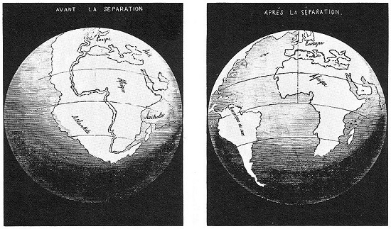 First known illustration of the Opening of the Atlantic Ocean, by Antonio Snider-Pellegrini, 1858.