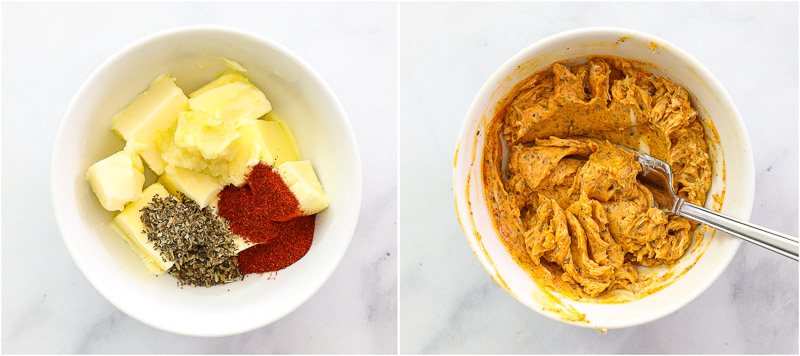 overhead image of steps to make butter paste for baked cod