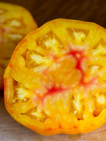 A sliced Big Rainbow Tomato