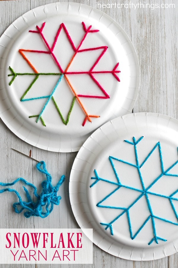 paper plate snowflake yarn art 2