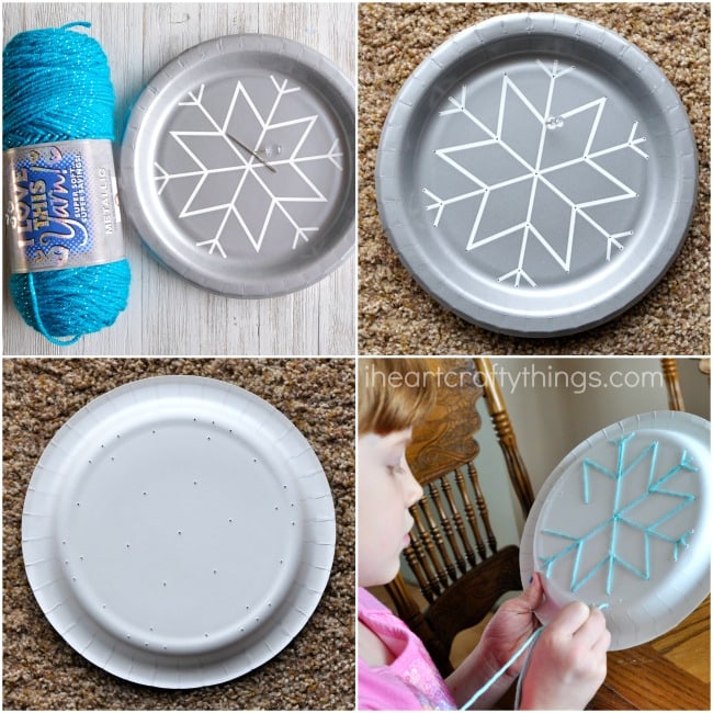 paper plate snowflake yarn art 3