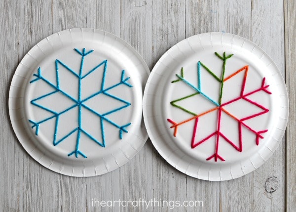 paper plate snowflake yarn art 5