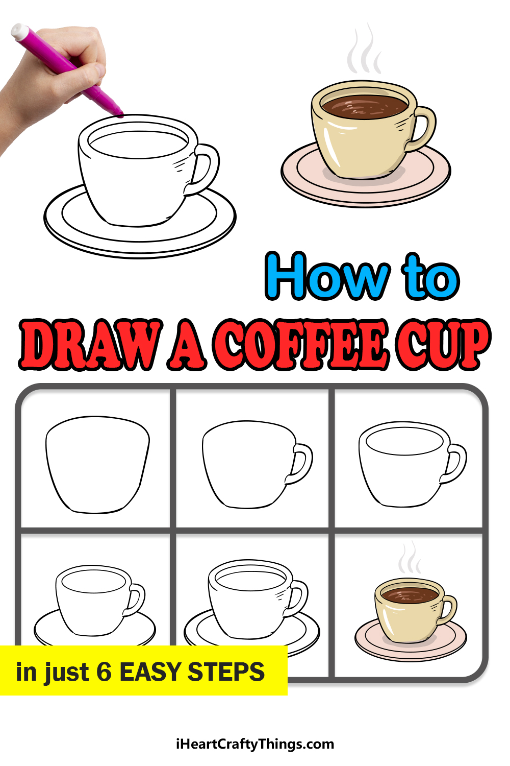 how to draw a coffee cup in 6 easy steps