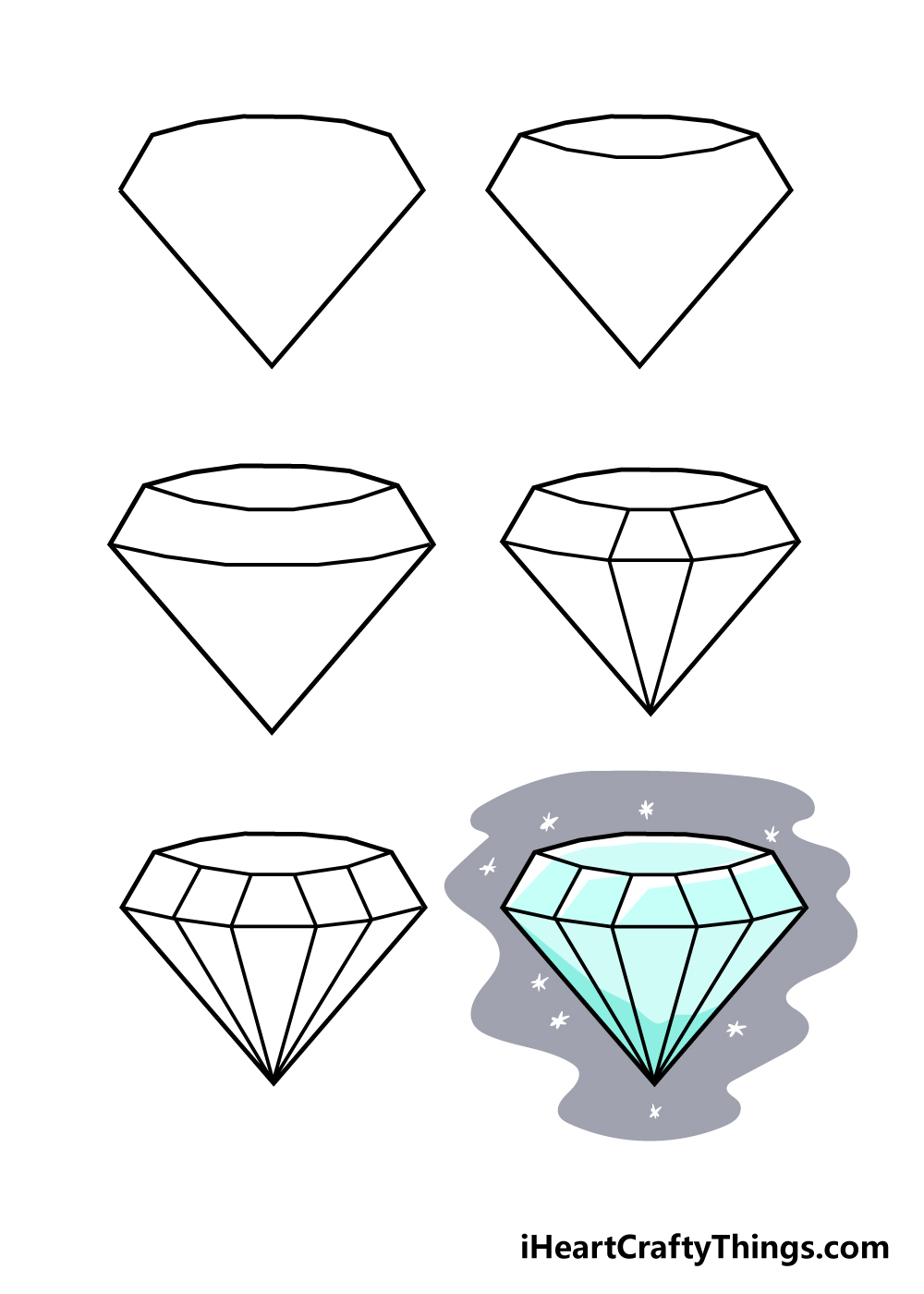 how to draw diamond in 6 steps