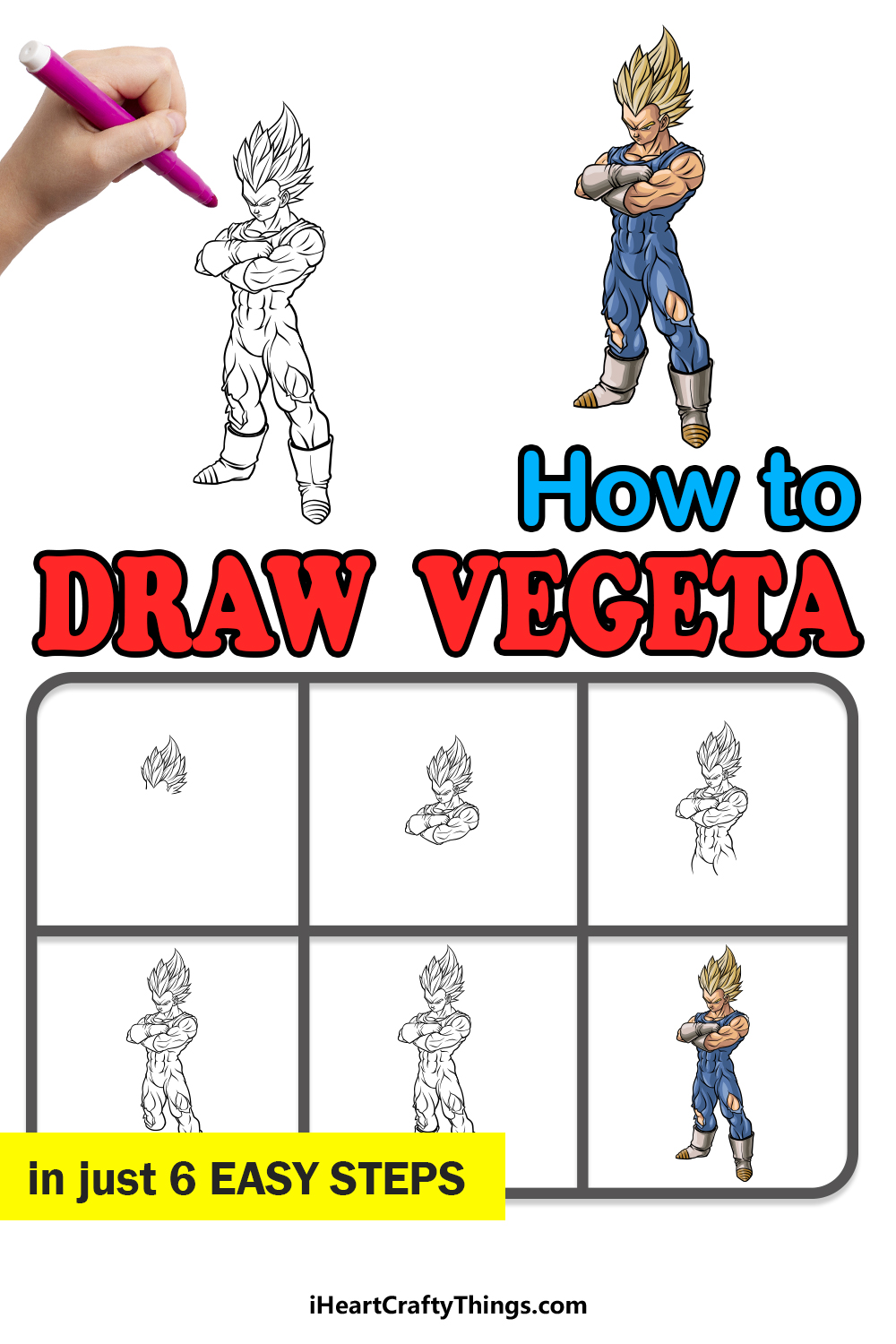 how to draw Vegeta in 6 easy steps