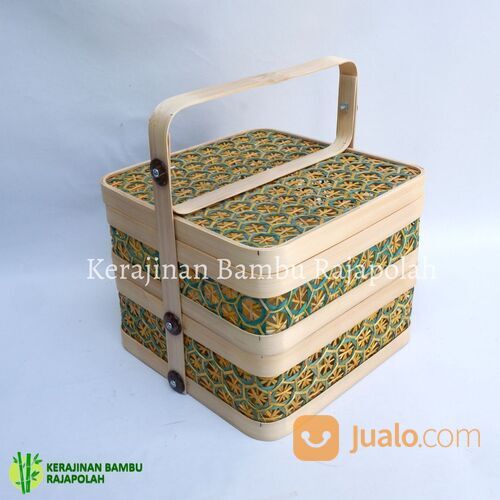 Kotak Hampers/Box Hampers Lebaran/Tempat Catering dari bambu lesung Hijau+kuning