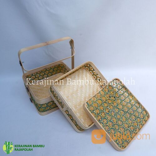 Kotak Hampers/Box Hampers Lebaran/Tempat Catering dari bambu lesung Hijau+kuning