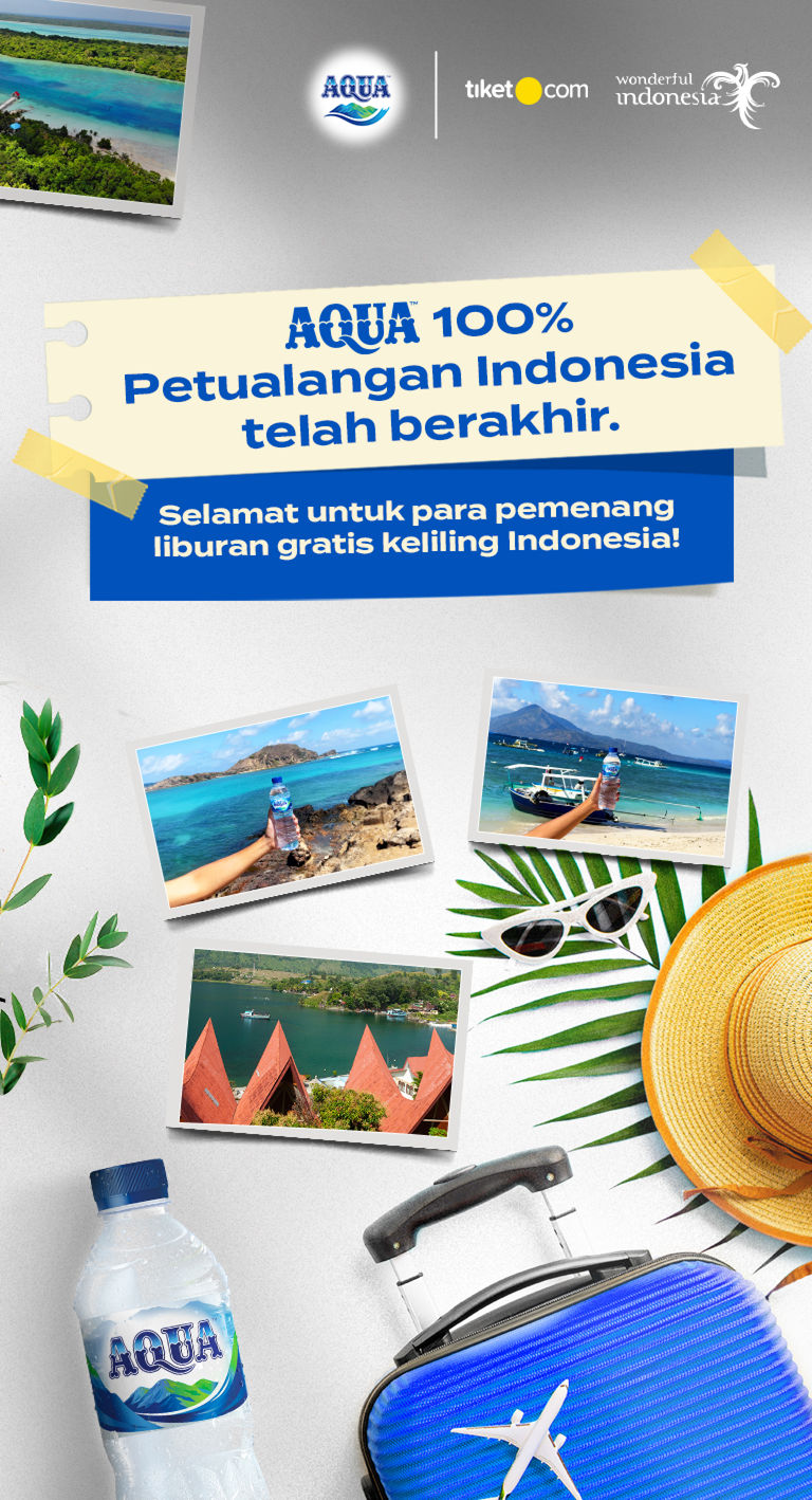 Poster promo AQUA 100% Petualangan Indonesia telah berakhir