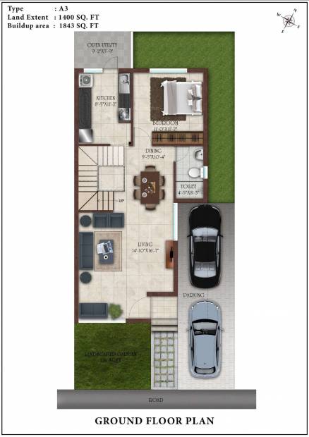 1843 sq ft 3 BHK Floor Plan Image - Casagrand Builder Private Limited ...