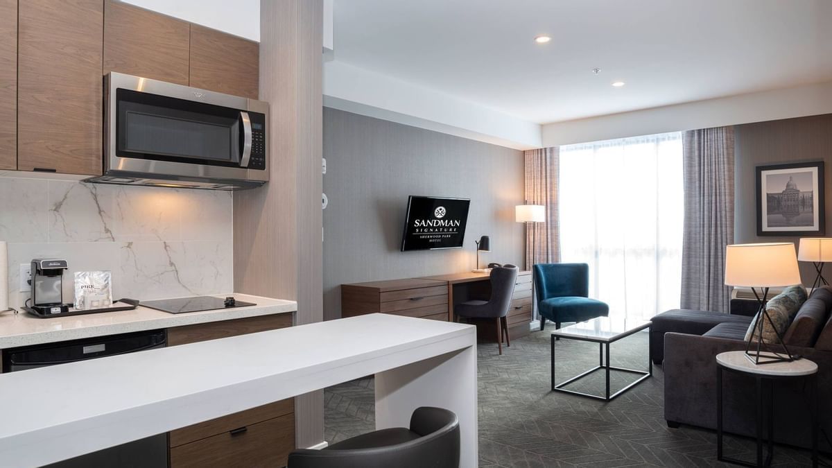 The Signature Soaker Tub King Suite with Sofa Bed at Sandman Signature Sherwood Park Hotel. 