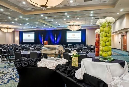 Interior of a hall arranged for a conference at The Grove Hotel