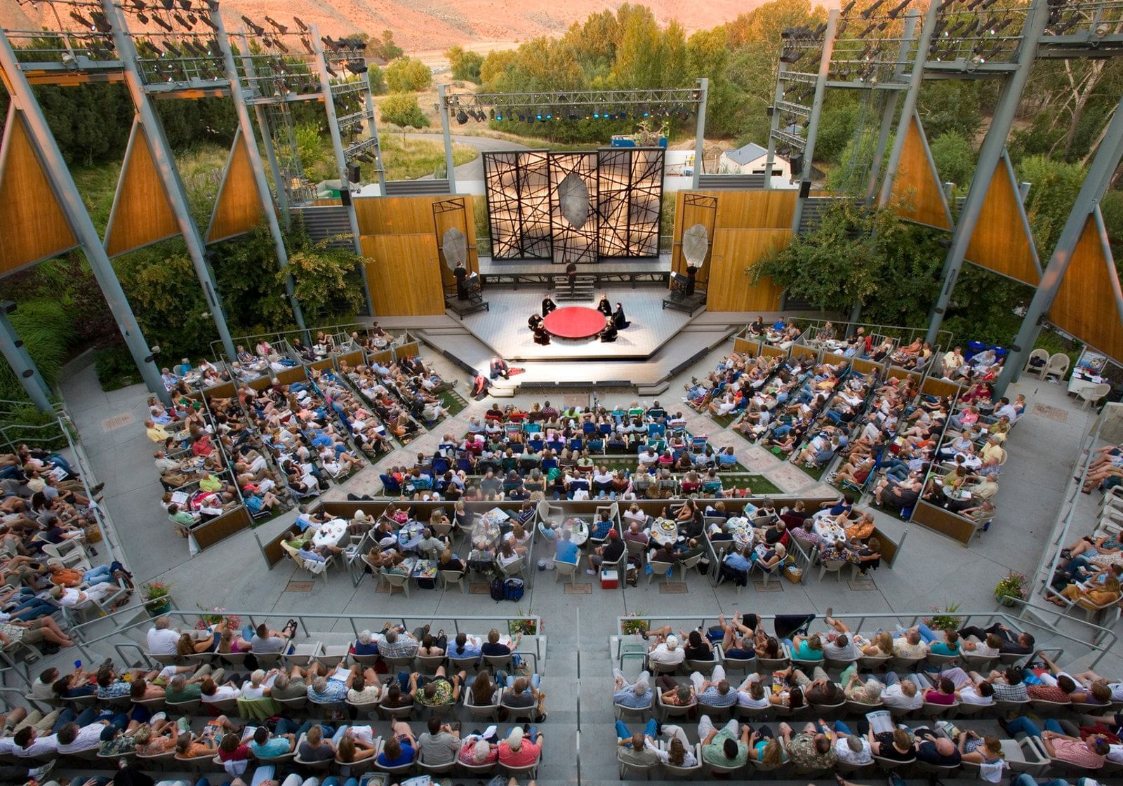 Idaho Shakespeare Festival with audience and stage during a performance near The Grove Hotel