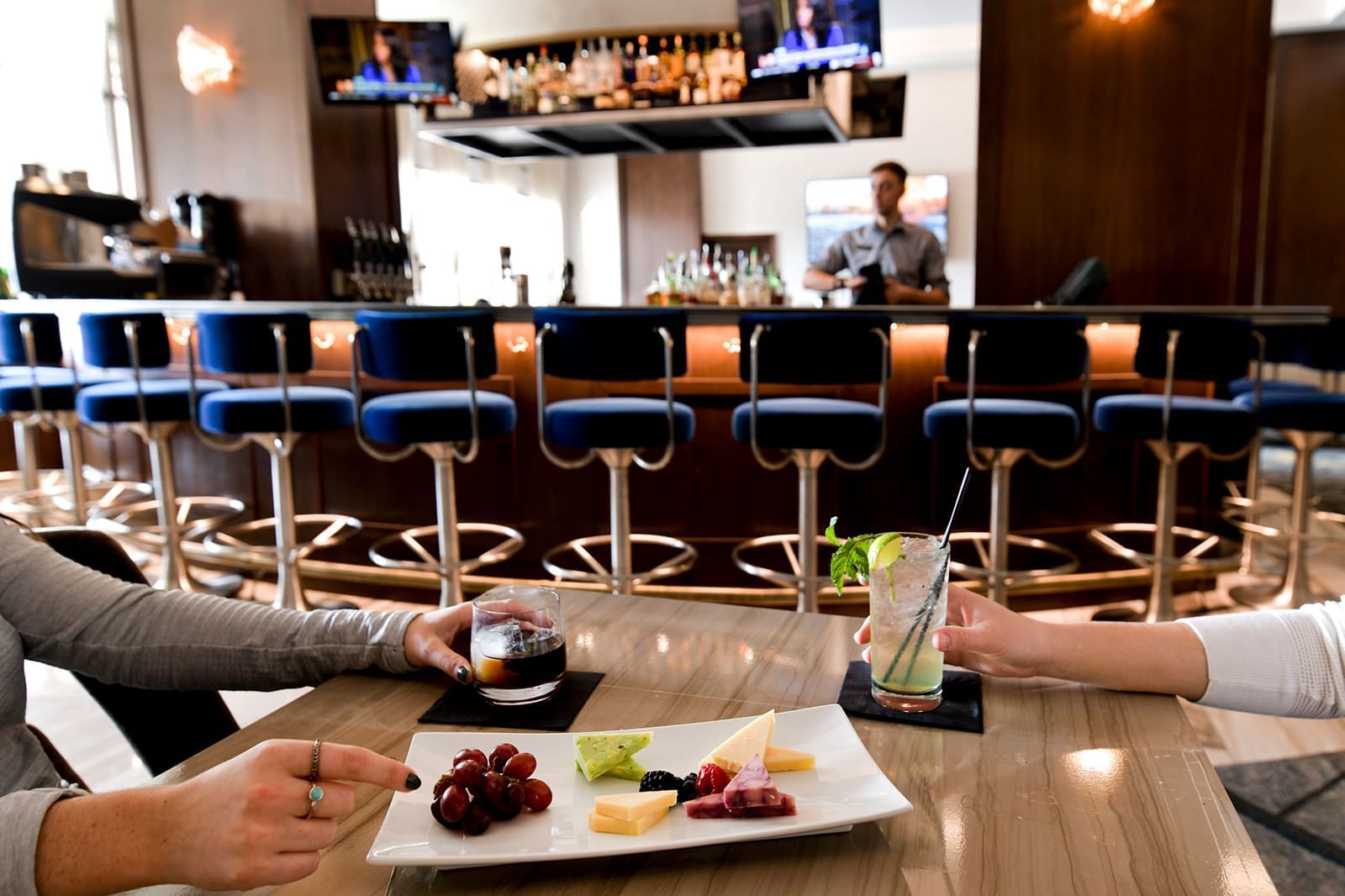 Two people dining in the Trillium Restaurant at The Grove Hotel