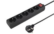 PremiumCord Extension, 230V, 3m, 5 Sockets + Switch, Black - Extension Cable