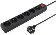 PremiumCord Extension Cord 230V 3m 6 Sockets + Switch, Black - Extension Cable