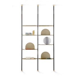 Alba Bookcase - Ceiling fixing Version with bronze glass shelves | Shelving | ARFLEX