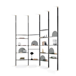 Alba Bookcase - Ceiling fixing Version with fumé glass shelves | Shelving | ARFLEX