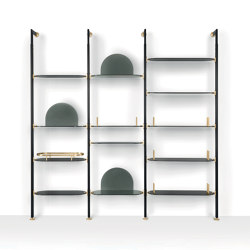 Alba Bookcase - Wall fixing Version with fumé glass and black satin anodized aluminium shelves | Shelving | ARFLEX