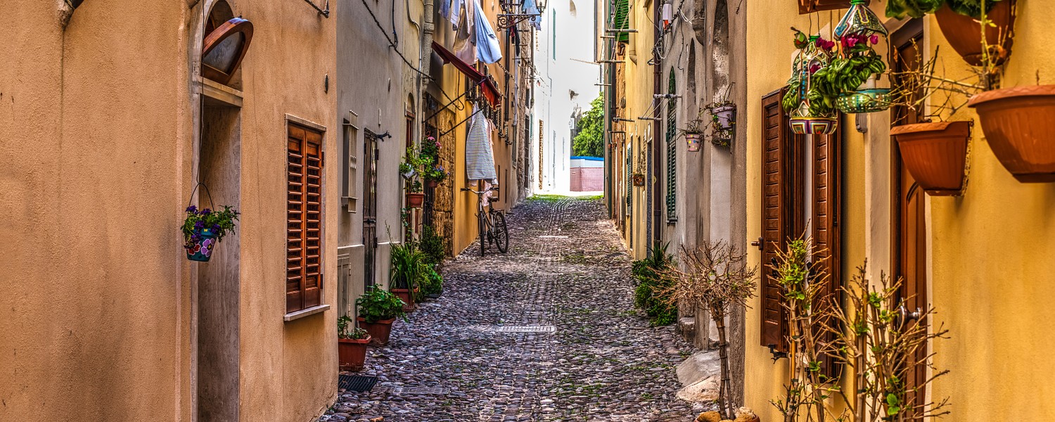 street in Alghero old town, Italy