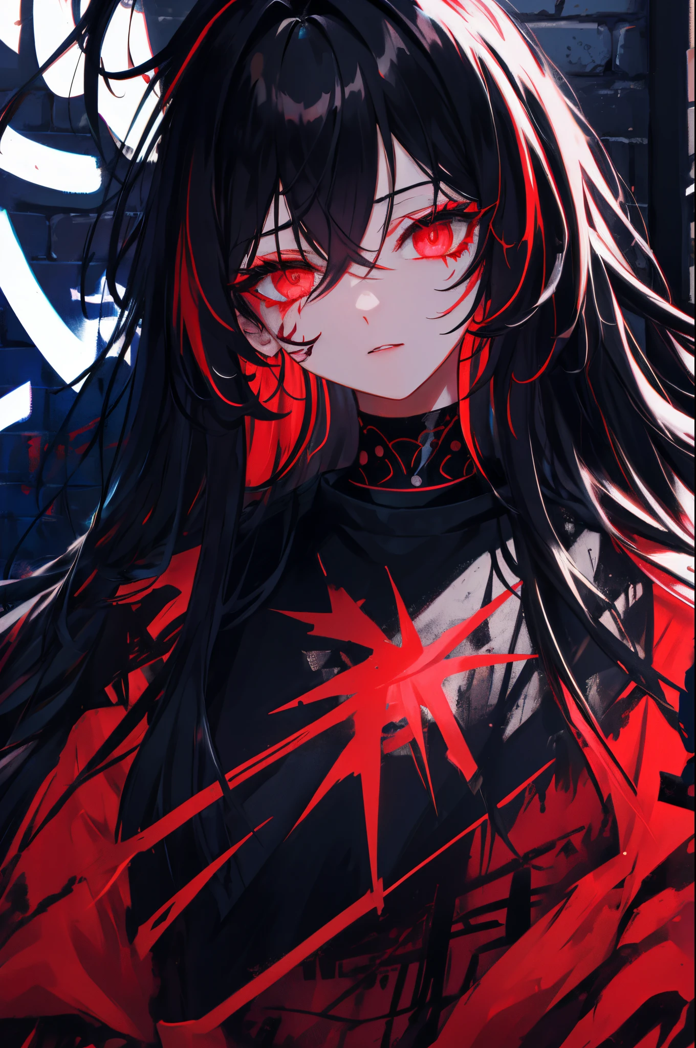 Anime girl with red eyes and long black hair - SeaArt AI