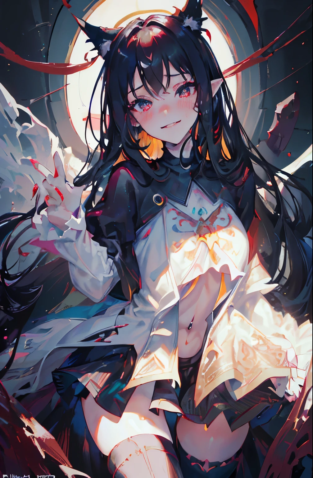 Anime girl with angel wings and a demon tail - SeaArt AI image.