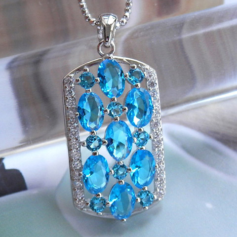 925 silver pendant charm blue topaz unique design